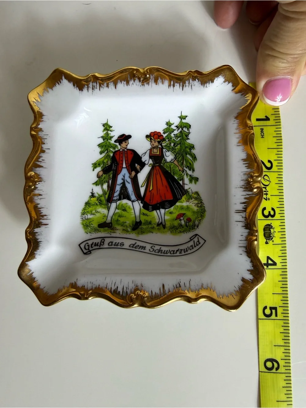 Vtg German Kleiber Ashtray Trinket Dish Gold Trim Schwarzwald Bavaria Forest